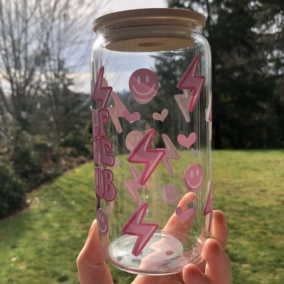 Self Love Club Glass Can Libbey Cup with straw & lid 16 Oz - Picture 4 of 4